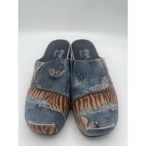 Helle Comfort by Romu's Denim and Tiger Print Slip-On Mules with Heel